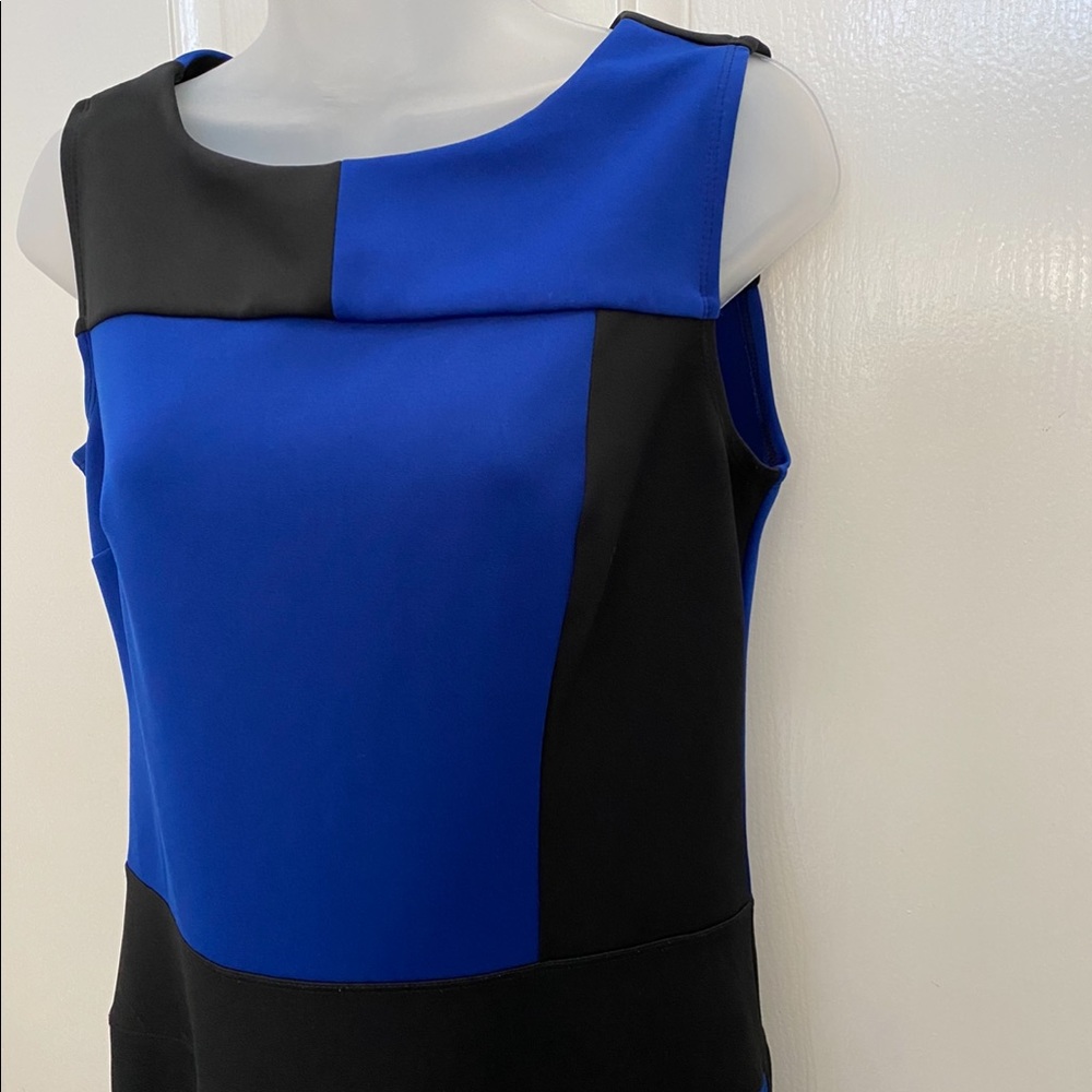 🔴CYNTHIA ROWLEY Black/Blue Block Sheath Dress 6 - Picture 2 of 4